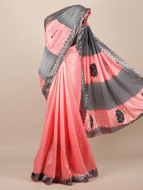 

Pothys Peach-Coloured & Grey Jute Silk Embellished Saree