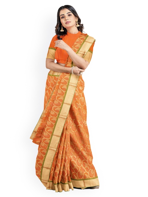 

Kalamandir Orange Silk Blend Woven Design Chanderi Saree