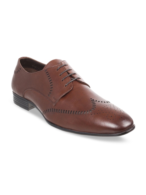 

Metro Men Tan Brown Textured Leather Semiformal Derbys