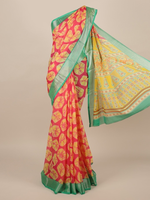 

Pothys Pink & Yellow Poly Chiffon Printed Saree