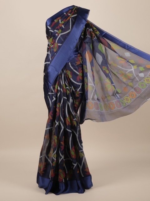 

Pothys Navy Blue & Green Jute Silk Printed Saree