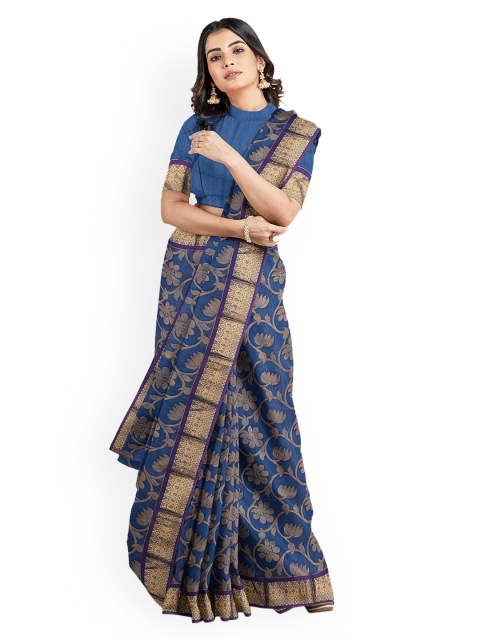 

Kalamandir Blue & Gold-Toned Silk Blend Woven Design Chanderi Saree