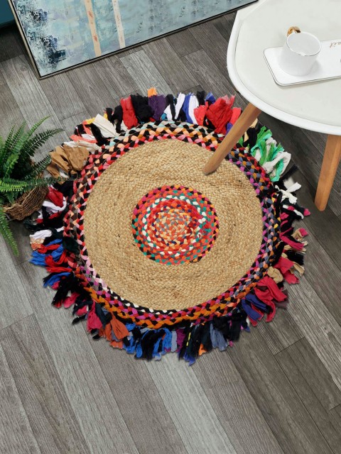 

HomeStorie Beige Natural Jute Sustainable Round Floor Carpet