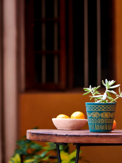 

Chumbak Teal Green & Yellow Hand-Painted Planter