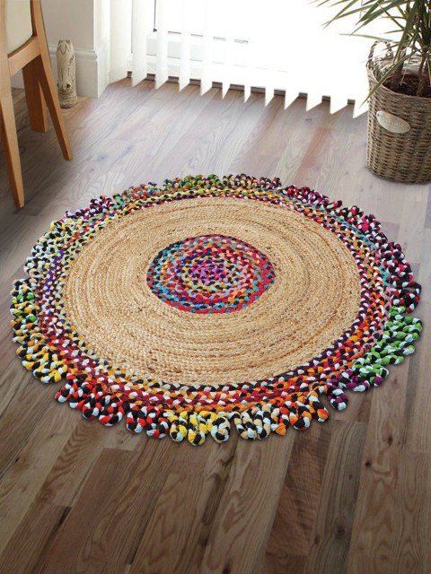 

HomeStorie Beige Natural Jute & Cotton Sustainable Chindhi Round Floor Carpet