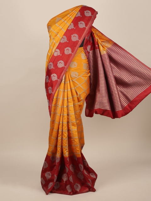 

Pothys Mustard Yellow & Red Jute Silk Printed Saree
