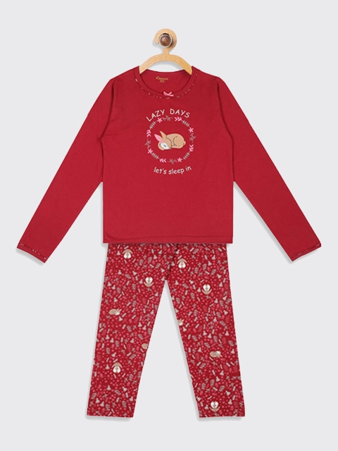 

Kanvin Girls Red & White Printed Night Suit