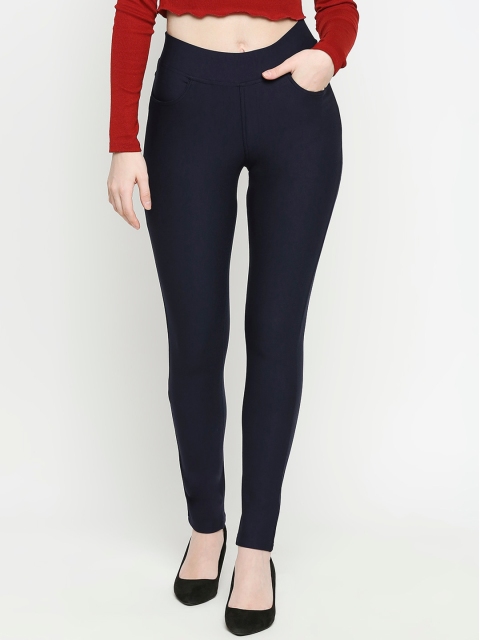 

fungus Women Navy Blue Solid Slim Fit Treggings