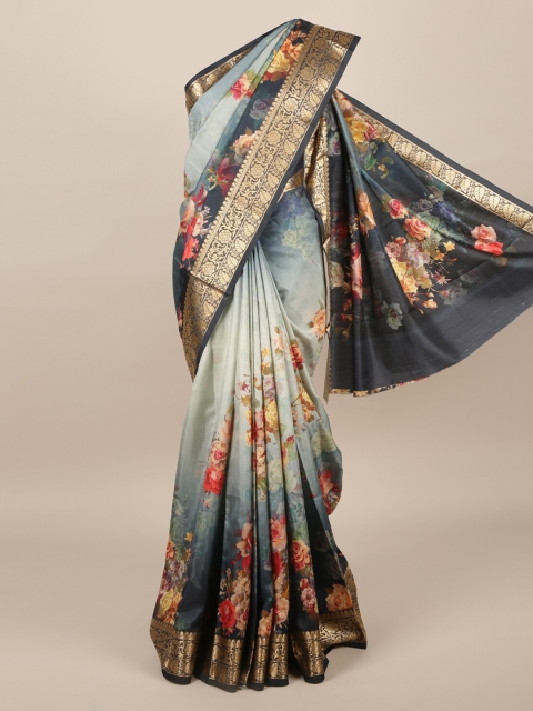 

Pothys Grey Floral Printed Jute Silk Saree
