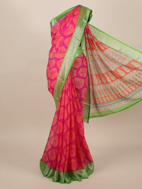 

Pothys Pink Printed Poly Chiffon Saree