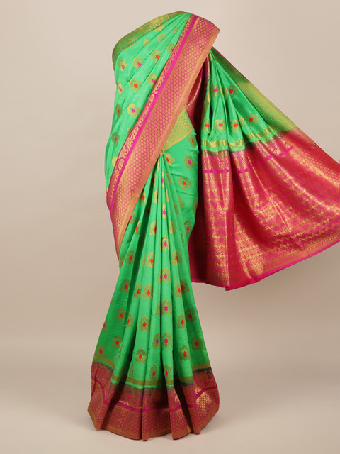 

Pothys Green & Pink Jute Silk Woven Design Saree