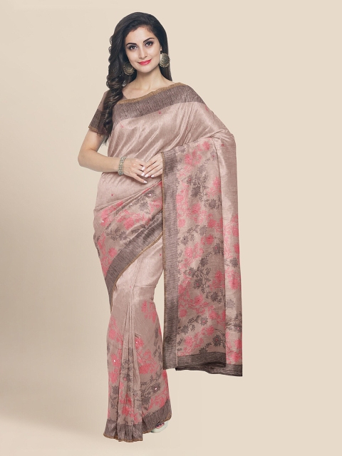 

Kalamandir Taupe Silk Blend Printed Banarasi Saree