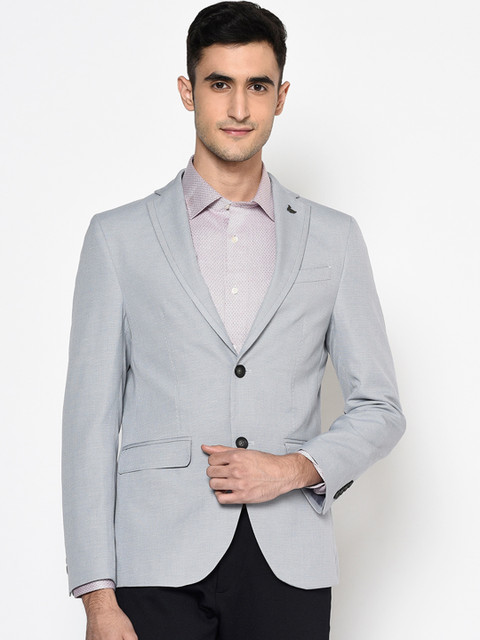 

Blackberrys Men Grey Self Design Single-Breasted Slim Fit Blazers