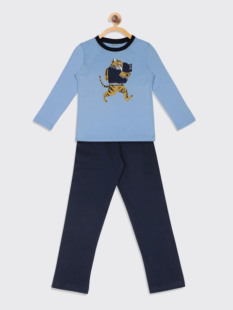

Kanvin Boys Navy Blue & Yellow Printed Night suit