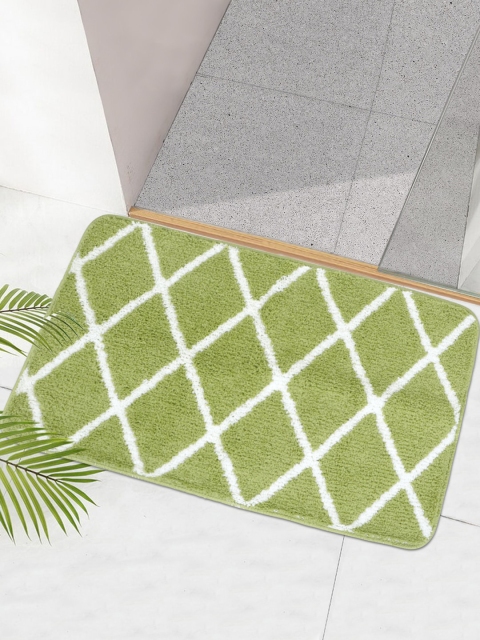 

HOKIPO Green & White Geometric Patterned Anti-Skid Bath Rug
