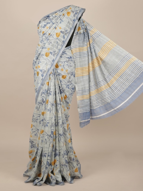 

Pothys Blue & Grey Jute Silk Printed Saree