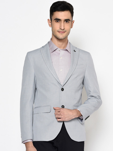 

Blackberrys Men Grey Self Design Slim Fit Single Breasted Blazer