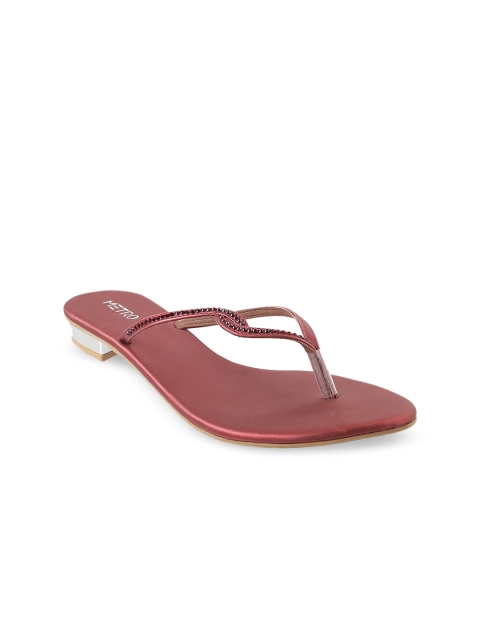 

Metro Women Maroon Embellished Open Toe Flats