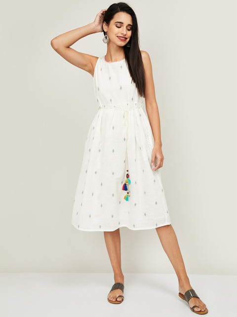 

Colour Me by Melange Women White Printed Fit and Flare Dress