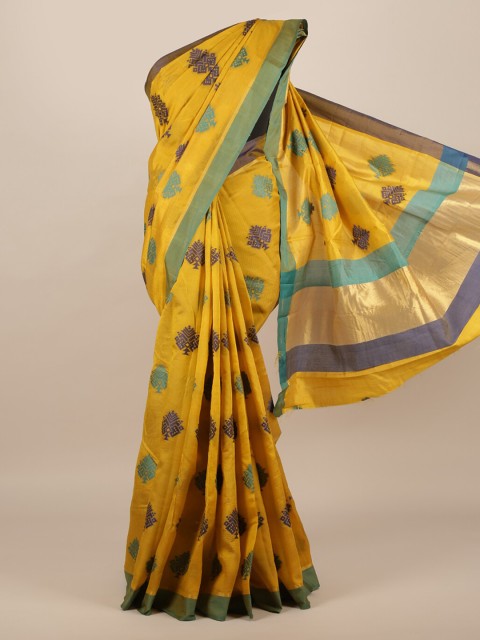 

Pothys Yellow Woven Design Jute Silk Saree