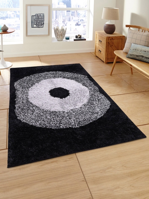 

ROMEE Grey & Black Geometric Patterned Heavy-Shaggy Anti-Skid Floor Carpet