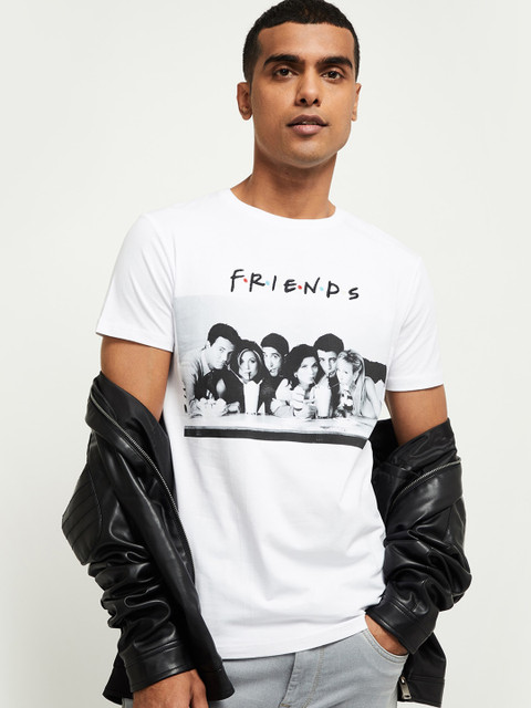 

max Men White Printed Round Neck T-shirt
