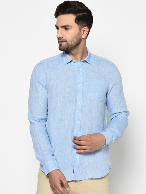 

Blackberrys Men Blue Slim Fit Solid Casual Linen Shirt