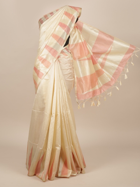 

Pothys Cream-Coloured Solid Jute Silk Saree
