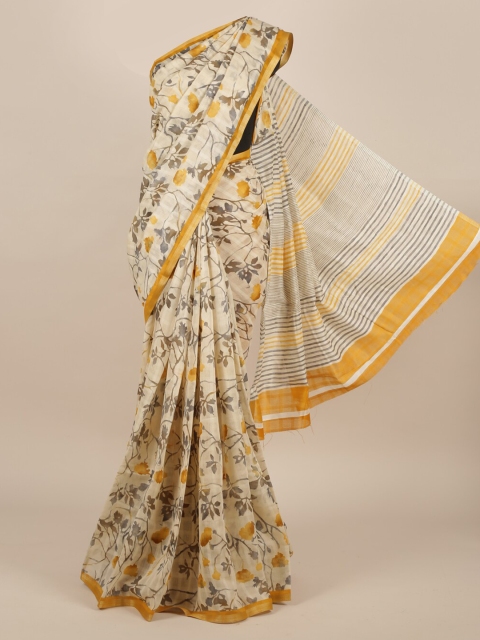 

Pothys Cream-Coloured Printed Jute Silk Saree