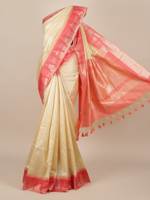 

Pothys Cream-Coloured Solid Jute Silk Saree