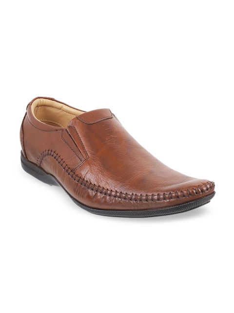 

Mochi Men Brown Leather Solid Semiformal Slip-Ons