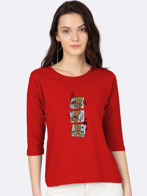

Bewakoof Women Red Groot Printed Cotton Round Neck T-shirt