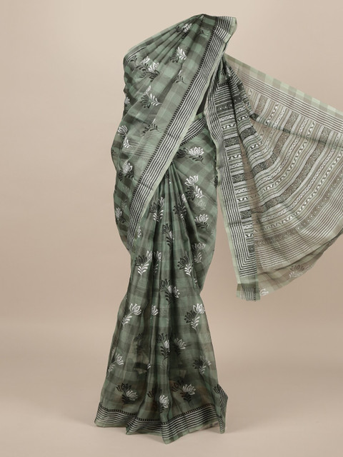 

Pothys Green & Black Jute Silk Printed Saree