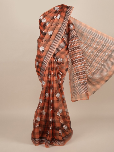 

Pothys Peach-Coloured Printed Jute Silk Saree