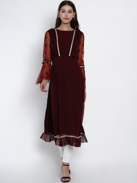

Texco Women Burgundy Bell Sleeves Kurta