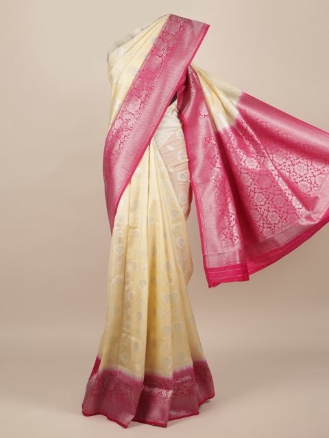 

Pothys Cream-Coloured & Pink Jute Silk Woven Design Saree