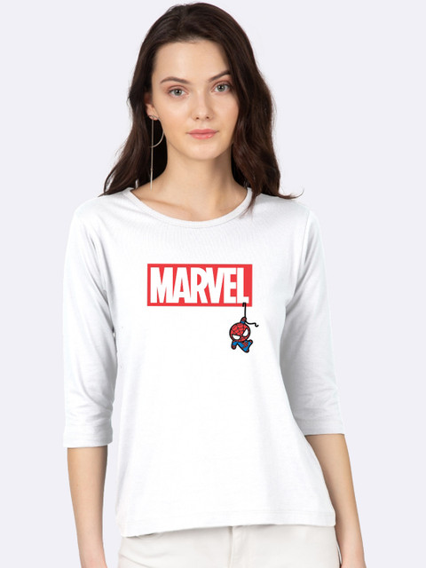

Bewakoof Women White Marvel Spidey Printed Round Neck Cotton T-shirt