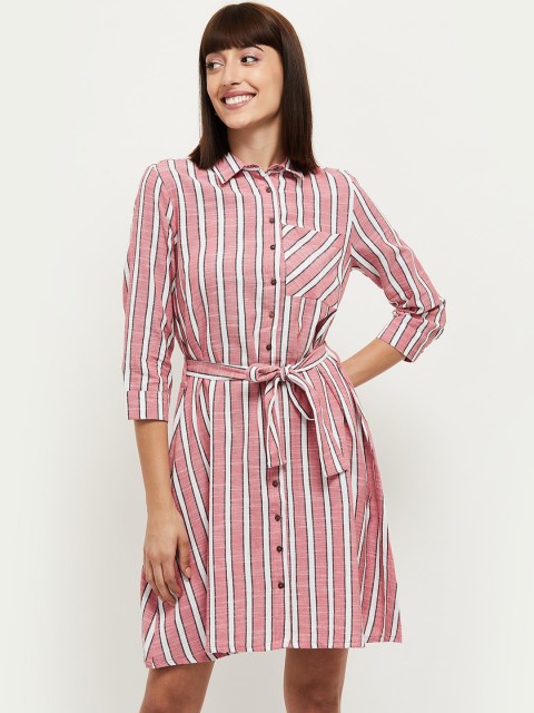 

max Women Pink Striped Shirt Dress