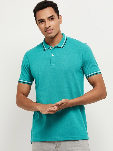 

max Men Green Solid Polo Collar T-shirt