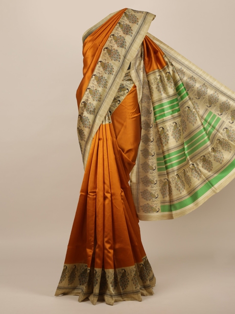 

Pothys Mustard & Beige Jute Silk Woven Design Saree