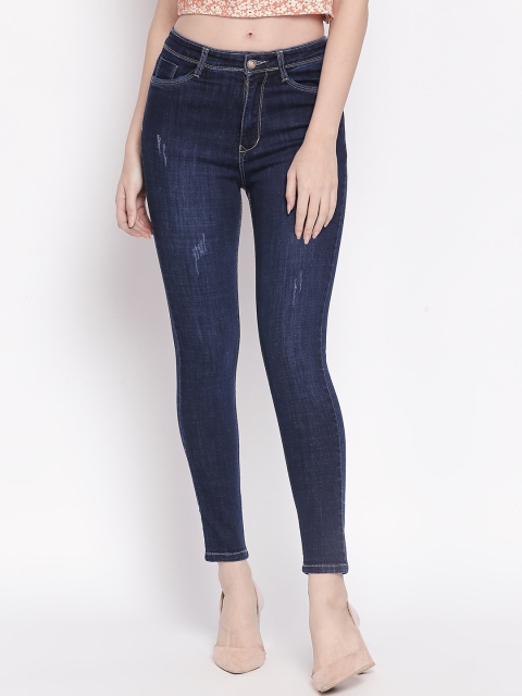 

PURPLE WATER Women Navy Blue Slim Fit High-Rise Low Distress Jeans
