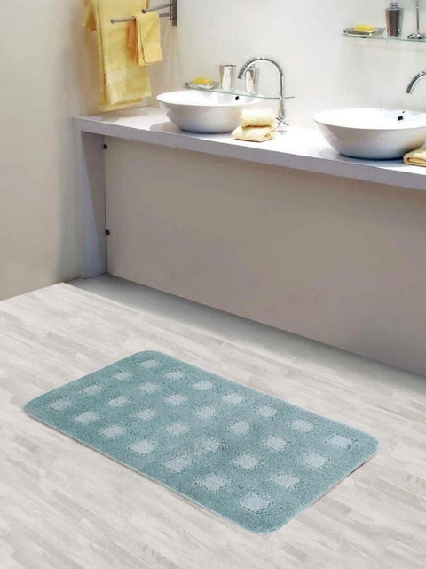 

Lushomes Blue Self Checked 150 GSM Rectangular Bath Rug