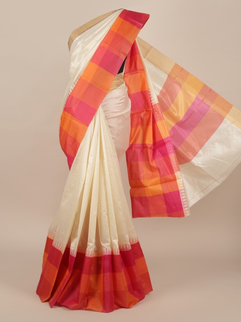 

Pothys Cream-Coloured & Red Jute Silk Solid Saree