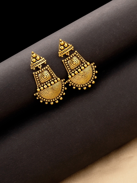

Studio Voylla Gold-Toned Oxidised Triangular Drop Earrings