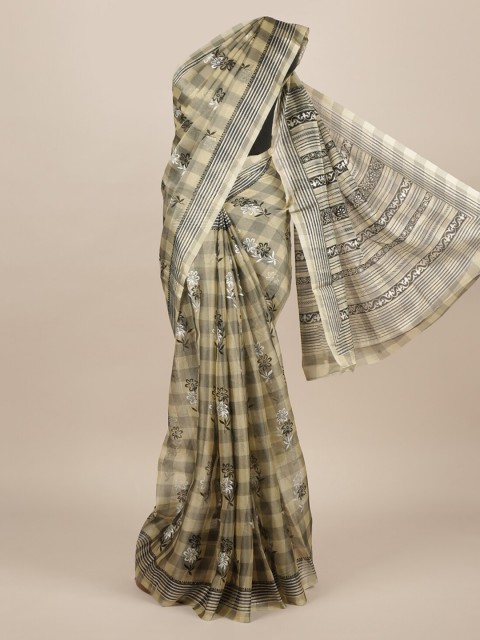 

Pothys Cream-Coloured & Black Jute Silk Printed Saree