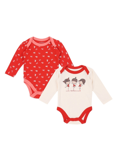

Pantaloons Baby Girls Pack Of 2 Pure Cotton Printed Bodysuits, Orange