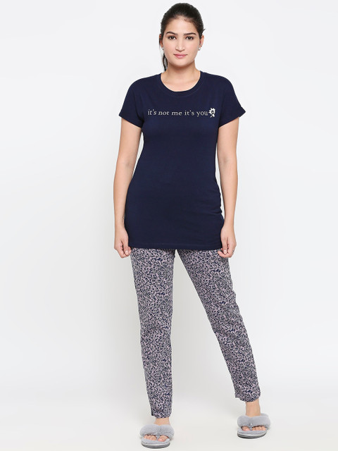 

XIN Women Navy Blue Printed Night suit