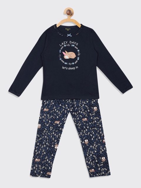 

Kanvin Girls Navy Blue Printed Night suit