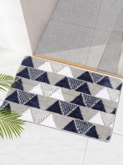 

HOKIPO Beige & Blue Printed Soft Microfiber Bathroom Mat