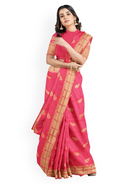

Kalamandir Pink & Beige Silk Blend Woven Design Banarasi Saree